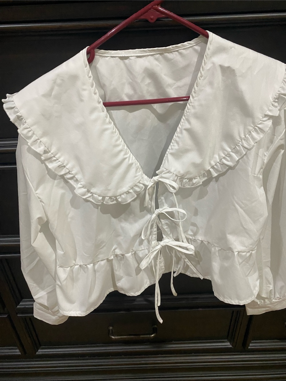 White Ruffled Tie-Front Women's Top